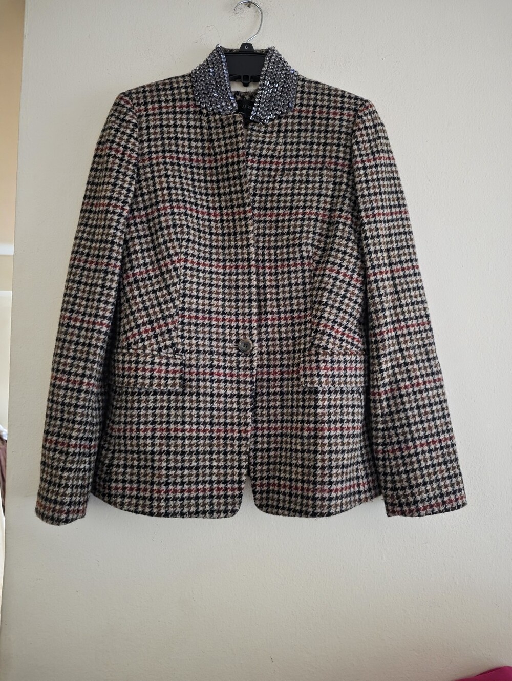 Jcrew Regent Blazer Houndstooth Wool Jewel Collar Jacket Sz 4 Nwt. Blazer Only
